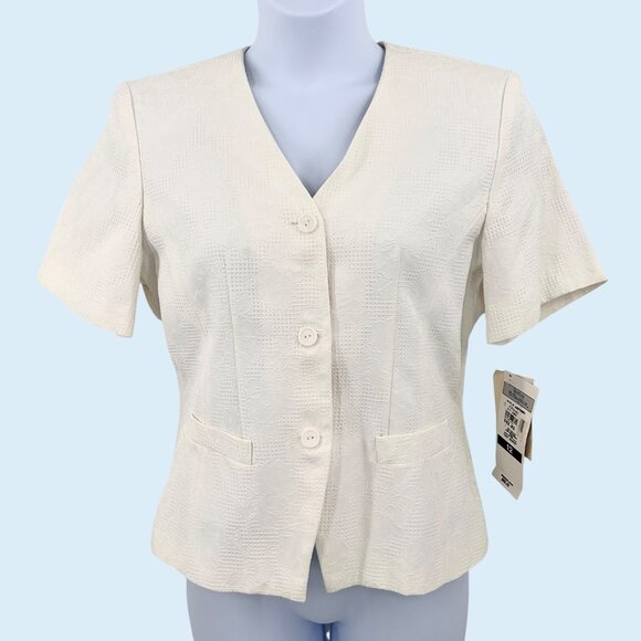 NWT VINTAGE NORTON MCNAUGHTON IVORY TEXTURED FLORAL PATTERN JACKET - 12 - Picture 1 of 6